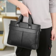 15.6 Inch PU Laptop Shoulder Bag, Water-Repellent Business & School Case, Black Brown, 13.78x10.24x2.8in, Lightweight & Protective
