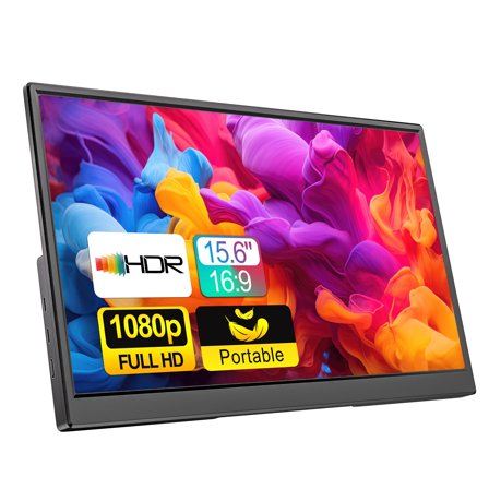 15.6 Inch Portable Monitor 1080P FHD USB-C HDMI Ultra-Slim Travel Monitor with Kickstand & Speakers, IPS Gaming Display Screen Extender for Laptop PC Mac Phone PS Xbox Switch