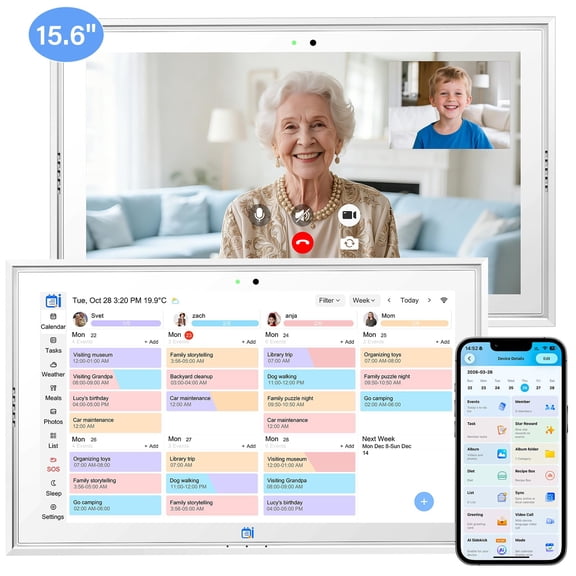 15.6 Inch Smart Digital Wall Calendar with Touch Screen, One-Touch Video Call & AI Voice Control, Syncs with Google & Apple Calendar