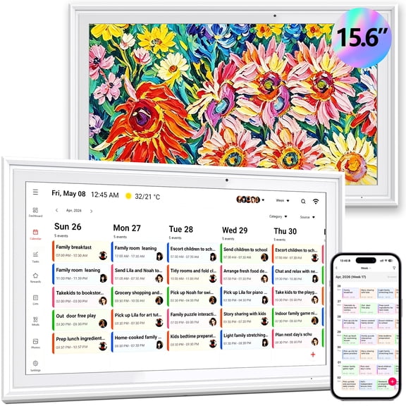 15.6 Inch Digital Calendar, Electronic Family Calendar with Touchscreen, Wall & Desk Planner for Chore Management and Task