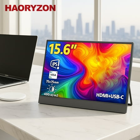 15.6 Inch Ultra-Slim Portable Monitor FHD 1920x1080P IPS Wide Viewing Angle Gaming Secondary Screen with USB-C HDMI & Built-in Speakers for Laptop PC Switch