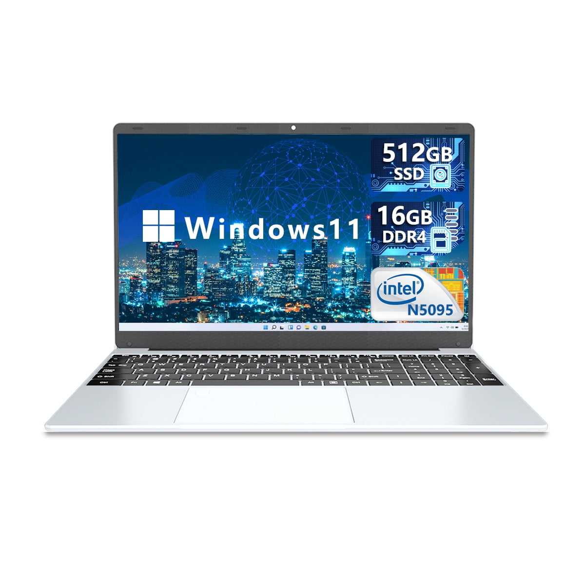 15.6 KUU Laptop Intel Celeron N5095, 16GB RAM, 512GB SSD, Win 11 Pro,  Backlit Keyboard, Wifi & Bluetooth