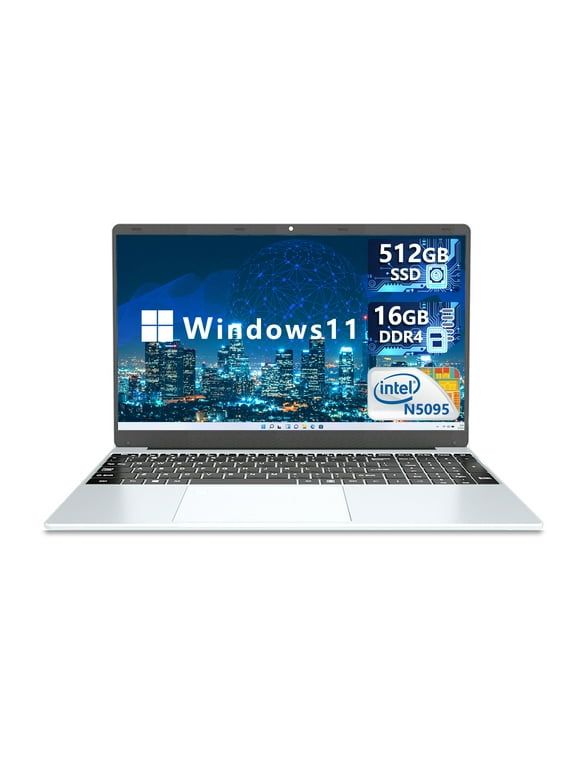 15.6" KUU Laptop Intel Celeron N5095, 16GB RAM, 512GB SSD, Win 11 Pro, Backlit Keyboard, Wifi & Bluetooth