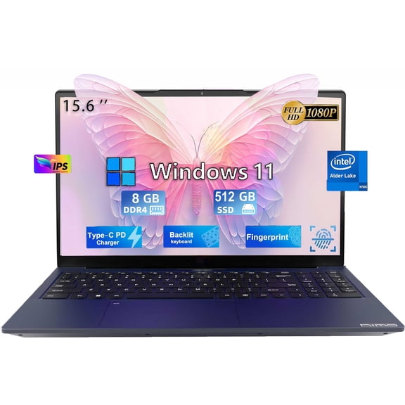 15.6" Laptop Computer, Quad-Core Intel Celeron N100 Processors,Up to 3.4GHz, Laptop Computers with (1920x1080) IPS Display,8GB RAM 512 SSD,2 Years Warranty, WiFi 6, Win 11 (Blue)