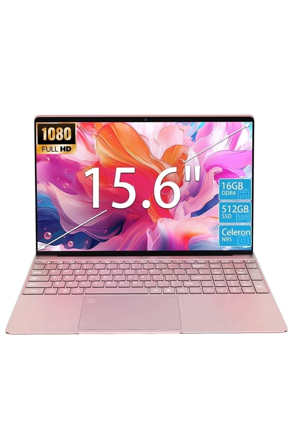 15.6" FHD Business Laptop, Intel N95 4 Cores, 16GB RAM, 512GB SSD, Windows 11 Pro,Rose Gold