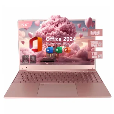 15.6 Business Laptop Computer Office 2024 Windows 11 Pro Backlit Keyboard 16GB RAM 1TB SSD Intel Celeron N5095 Laptop for beauty RoseGold