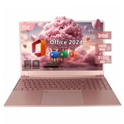 15.6" Business Laptop Office 2024 Windows 11 Pro 16GB RAM 512GB SSD Intel Celeron N5095 Backlit Keyboard Work Laptop Back to School Essentials for Students Rose Gold