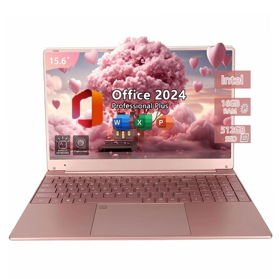 15.6" Business Laptop Office 2024 Windows 11 Pro 16GB RAM 512GB SSD Intel Celeron N5095  Backlit Keyboard  Work Laptop Back to School Essentials for Students Rose Gold