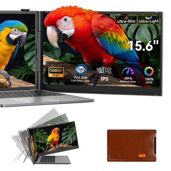 15.6" Laptop Screen Extender, 1080P IPS Display Dual Portable Monitor for 14"-17" Laptops with HDMI/USB-C Travel Monitor Extender for Windows/Mac/Android/Switch/PS5/Xbox
