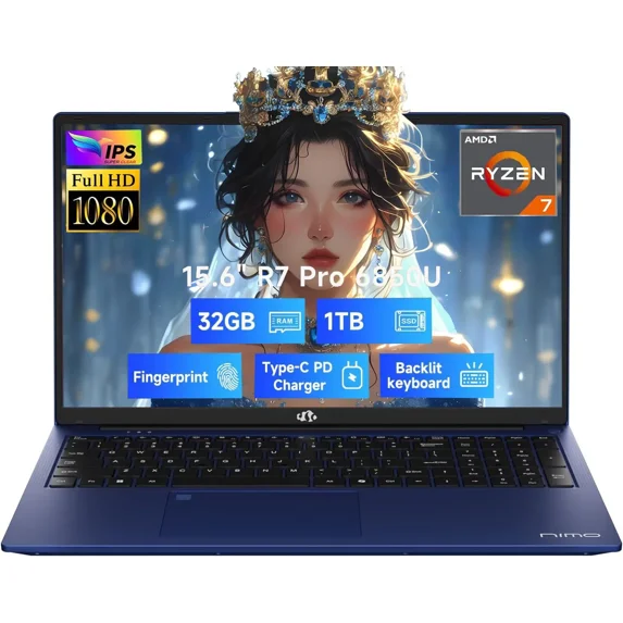 15.6" Light-Gaming-Laptop, 8 Cores AMD Ryzen 7 Pro 6850U 32GB LPDDR5 RAM 1TB SSD (Beat i7-1360P Up to 4.7GHz) AMD Radeon 680M GPU IPS FHD Computer with 100W Type-C Backlit Keyboard Fingerprint