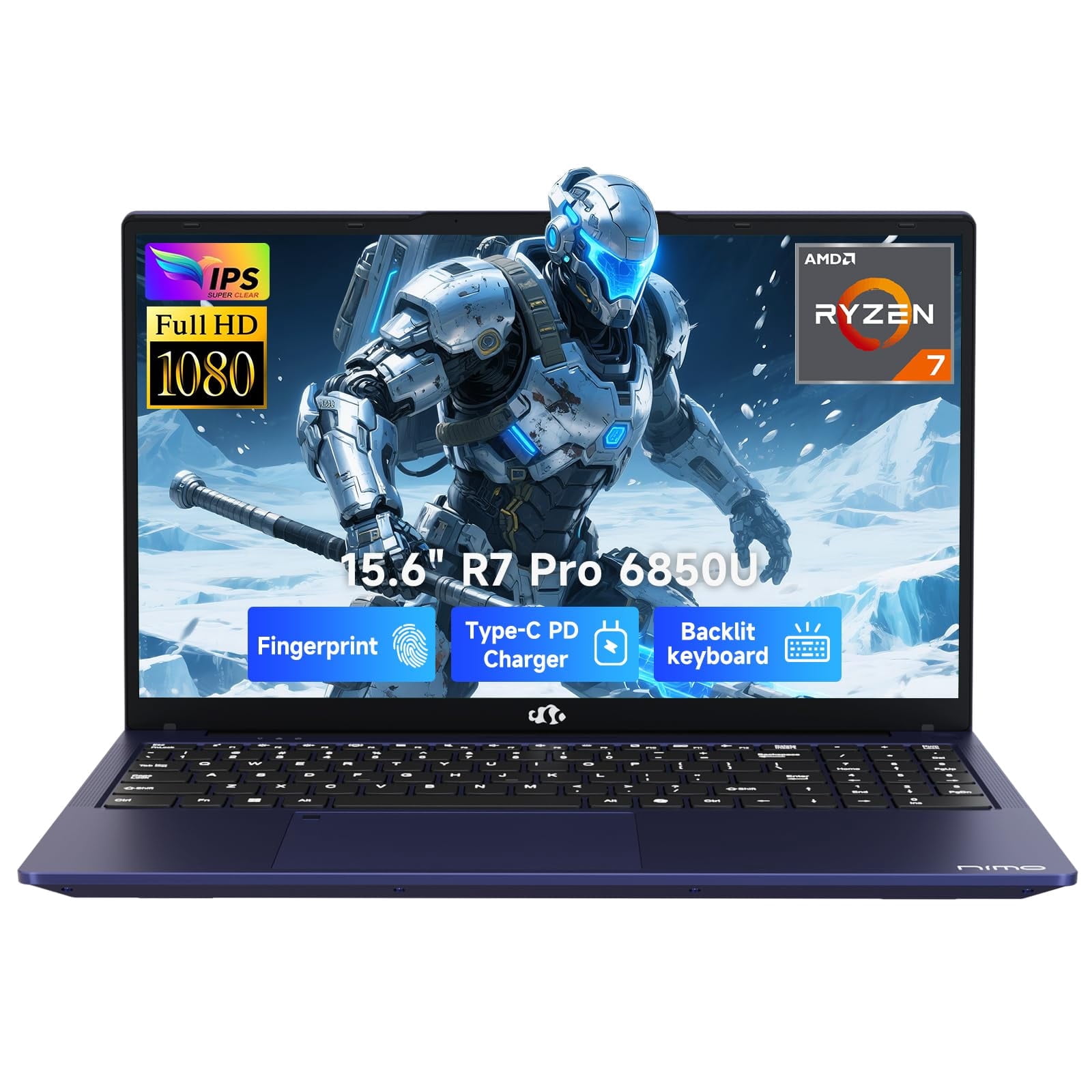 15.6" Light-Gaming-Laptop, 8 Cores AMD Ryzen 7 Pro 6850U 32GB LPDDR5 RAM 1TB SSD (Beat i7-1360P Up to 4.7GHz) AMD Radeon 680M GPU IPS FHD Computer with 100W Type-C Backlit Keyboard Fingerprint