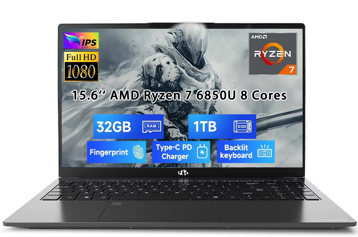 15.6" Light-Gaming-Laptop, 8 Cores AMD Ryzen 7 Pro 6850U 32GB LPDDR5 ...
