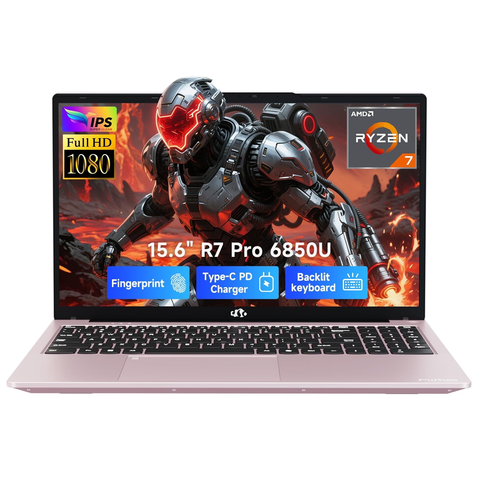 15.6" Light-Gaming-Laptop, 8 Cores AMD Ryzen 7 Pro 6850U 32GB LPDDR5 RAM 1TB SSD (Beat i7-1360P Up to 4.7GHz) AMD Radeon 680M GPU IPS FHD Computer with 100W Type-C Backlit Keyboard Fingerprint