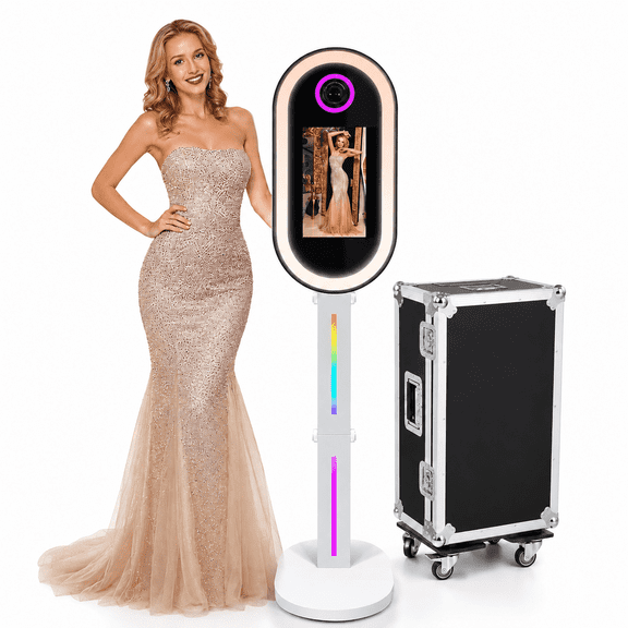 15.6" DSLR-Compatible Magic Mirror Photo Booth with Touch Screen, Built-in Mini PC, RGB App Control and Flight Case for Weddings & Events