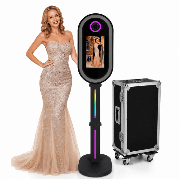 15.6" Magic Mirror Photo Booth Machine, Portable Touch Screen Selfie Kiosk with RGB Lighting and Flight Case for Event Rentals, Weddings and Parties