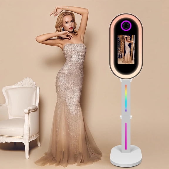 15.6" Magic Mirror Photo Booth Machine, Portable Touch Screen Selfie Kiosk with RGB Lighting and Flight Case for Event Rentals, Weddings and Parties