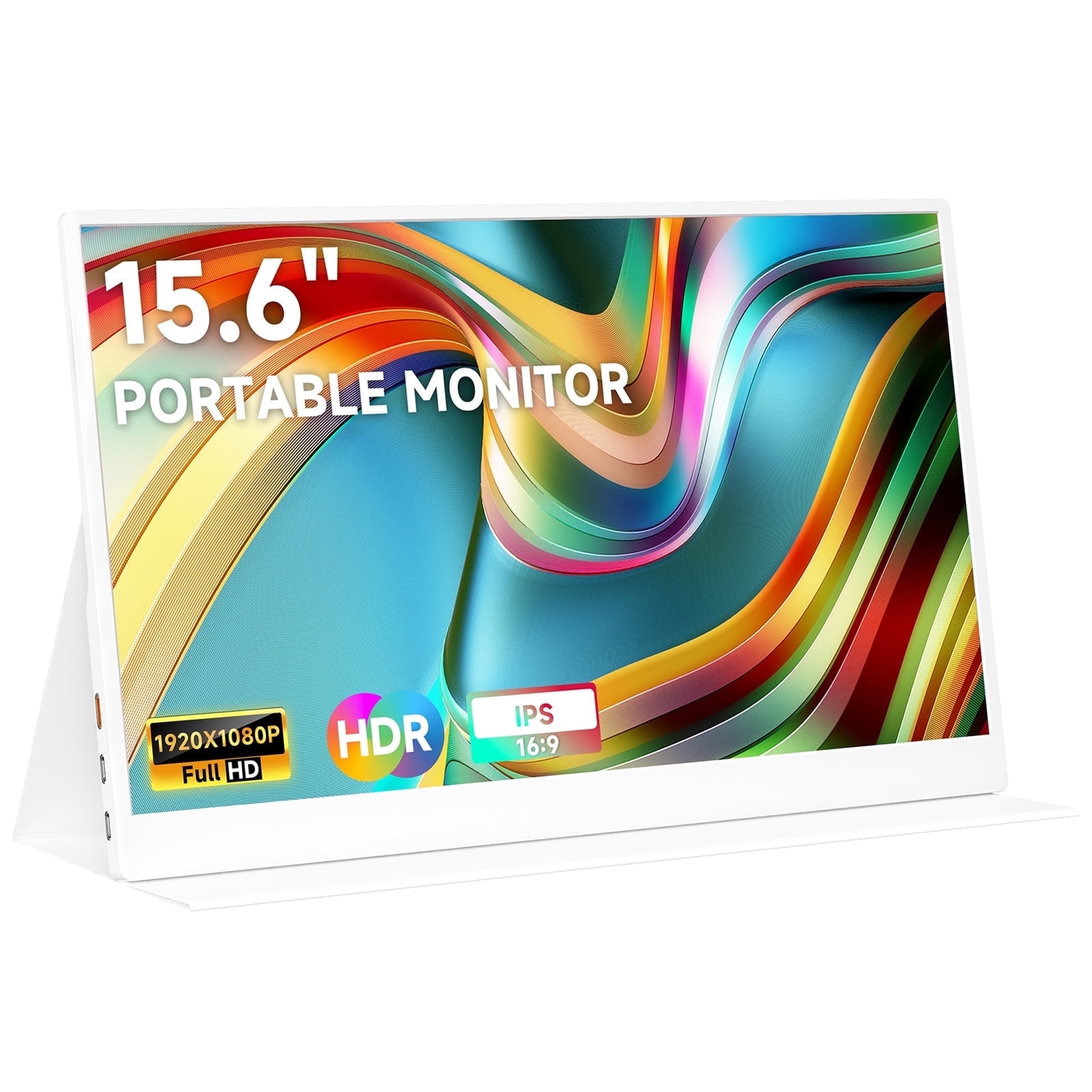 XGERTGI 15.6 Inch FHD 1080P Portable Monitor with HDR IPS Screen & Dual Speakers, USB-C/HDMI Plug & Play Display for Laptop, Gaming Consoles, White