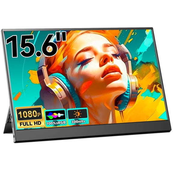15.6" Portable Monitor, 1080P FHD Portable Monitor with Protective Case, Mobile Monitor IPS Screen with Speakers, Ultra-Thin Second Screen for Laptop- USB-C & HDMI Connection