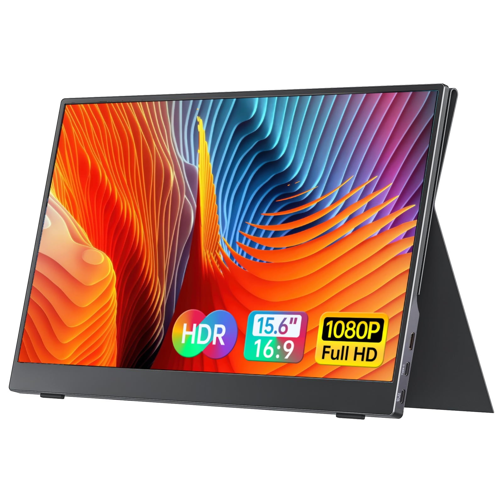15.6" Portable Monitor for Laptop, 1080P FHD IPS Display External Monitor for Laptop PC Mac Phone, HDR Plug&Play Gaming Monitor w/Adjustable Protection Cover & Speakers, USB C Computer Display
