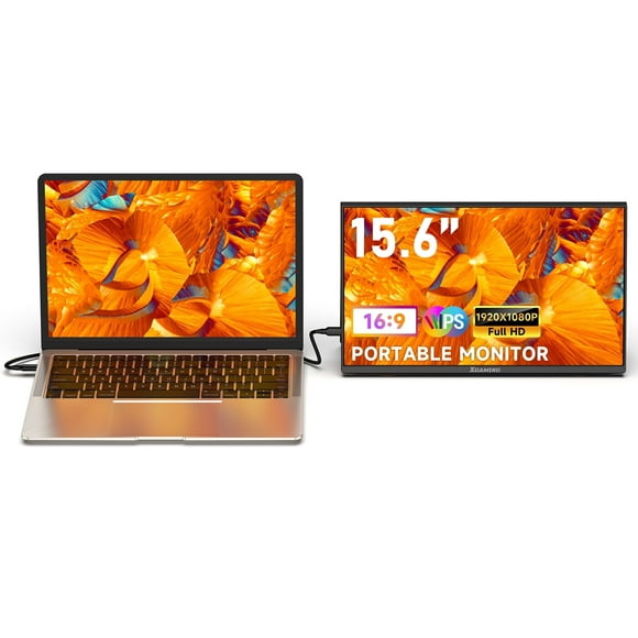 15.6" Portable Monitor, MEMZUOIX 60hz FHD 1080p Portable Monitor with Black Smart Cover and 2 Built-in Speakers, Portable Monitor for Laptop PC Mac Phone Xbox PS4/PS5