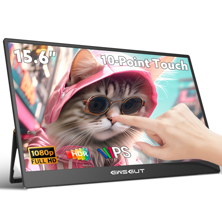 15.6" Portable Touchscreen Monitor, 1080P USB-C HDMI, Built in Stand&Speak, Ultra-Slim HDR Travel Monitor for Laptop Mac Phone Switch PS4/5