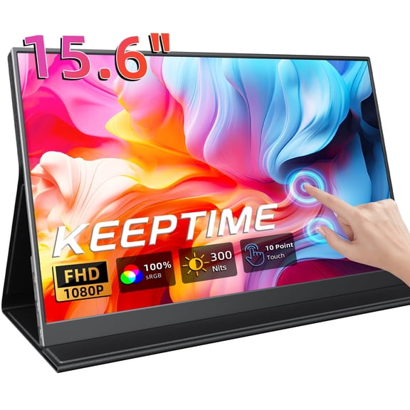 Portable Touchscreen Monitor 15.6" FHD 1080P IPS Display,External Second Screen for Laptop PC Mac Switch Xbox PS5,USB-C & HDMI,Built-in Speakers,10-Point Touch
