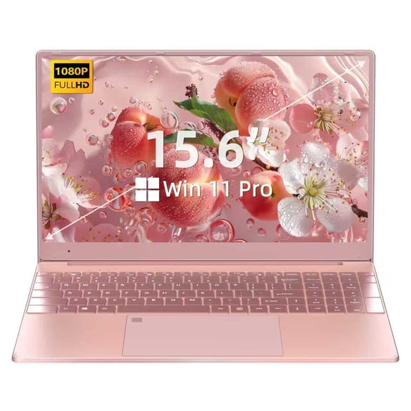 15.6" Rose Gold Laptop, (Win 11 Pro + Office 2019), Celeron J4125, 12GB DDR4 RAM, 512GB SSD, FHD IPS Display, Backlit Keyboard, Fingerprint Reader, USB 3.0, HDMI