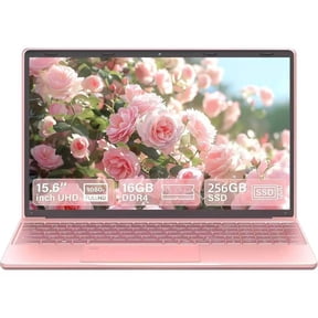 Fsjun 15.6" Rose Gold Laptop, Celeron N5095, 16GB DDR4 RAM, 512GB SSD, FHD IPS Display, Win 11 Pro + Office 2019, Backlit Keyboard, Fingerprint Reader, USB 3.0, HDMI