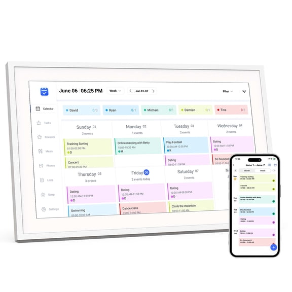 15.6" Smart Family Calendar Wi-Fi Cloud Digital Picture Frame, White, PDPFC1500