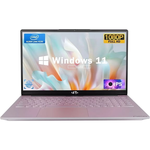 15.6'' Slim Laptop Computer Windows 11 with Intel N100 Processor, 16GB RAM 256 SSD, FHD IPS (1920x1080), Metal Shell, Wi-Fi 6, BT5.2, Fingerprint, Backlit keyboard, 2 Years Warranty (Rose Gold)