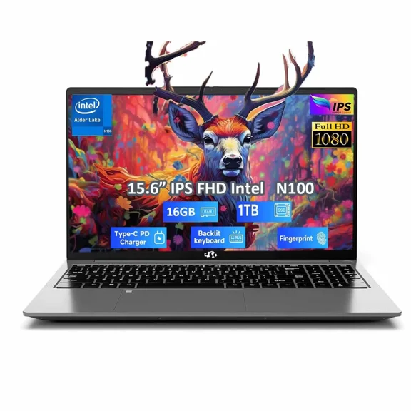15.6 Student Laptop, 16GB RAM 1TB SSD Intel Pentium Quad Core N100, Computer with Backlit Keyboard Fingerprint (Beat to i3-1115G4 Up to 3.4GHz) Laptops
