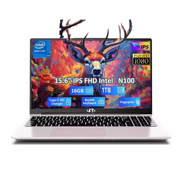 15.6 Student Laptop, 16GB RAM 1TB SSD Intel Pentium Quad Core N100, Computer with Backlit Keyboard Fingerprint (Beat to i3-1115G4 Up to 3.4GHz) Laptops