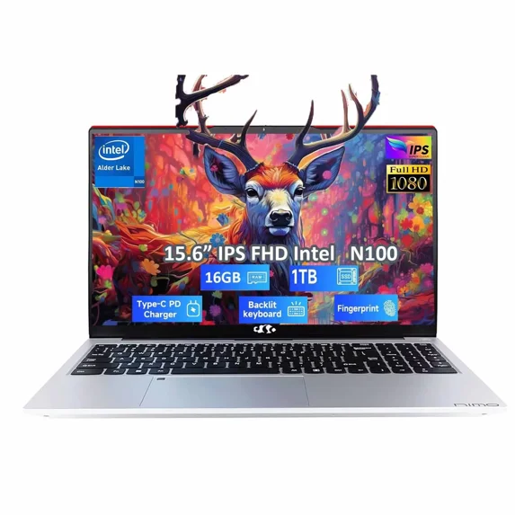 15.6 Student Laptop, 16GB RAM 1TB SSD Intel Pentium Quad Core N100, Computer with Backlit Keyboard Fingerprint (Beat to i3-1115G4 Up to 3.4GHz) Laptops