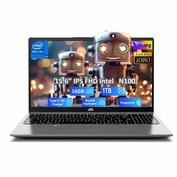 15.6" Student Laptop, Intel Pentium Quad Core N100 16GB RAM 1TB SSD, Computer with Backlit Keyboard Fingerprint (Beat to i3-1115G4 Up to 3.4GHz) Laptops