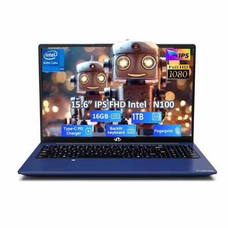 15.6" Student Laptop, Intel Pentium Quad Core N100 16GB RAM 1TB SSD, Computer with Backlit Keyboard Fingerprint (Beat to i3-1115G4 Up to 3.4GHz) Laptops