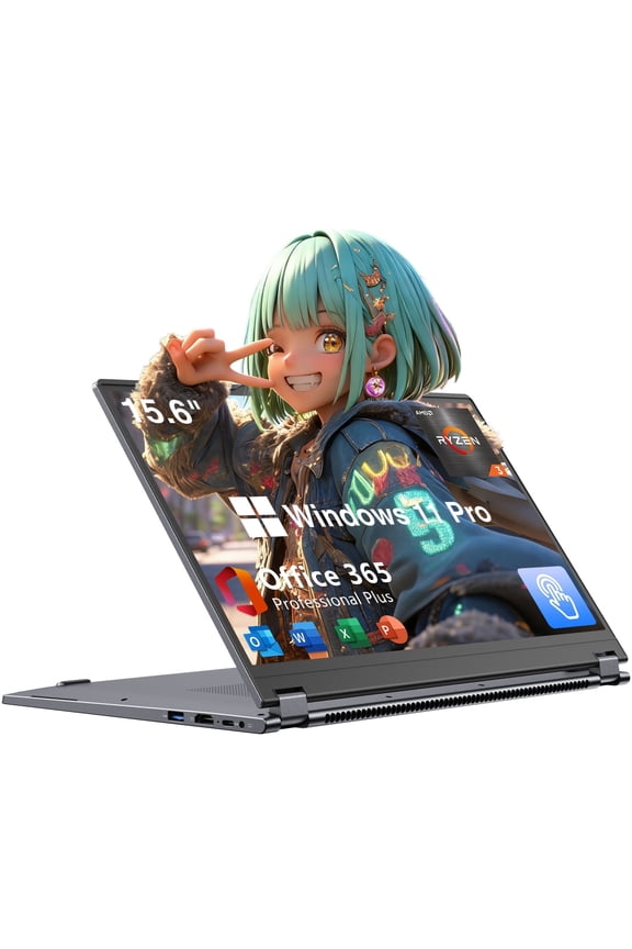 15.6" Touchscreen Laptop,256GB SSD 8GB RAM,Windows 11 Pro,360° Foldable 2 in 1 NoteBook Computer,AMD Ryzen R3 3200U(Up to 3.5 GHz),Office 365,Blacklit Keyboard,FHD Display