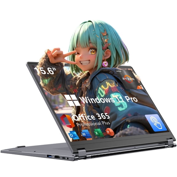 15.6" Touchscreen Laptop,256GB SSD 8GB RAM,Windows 11 Pro,360° Foldable 2 in 1 NoteBook Computer,AMD Ryzen R3 3200U(Up to 3.5 GHz),Office 365,Blacklit Keyboard,FHD Display