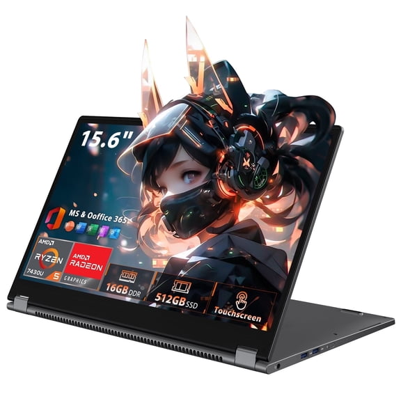 15.6" Touchscreen Gaming Laptop,AMD Ryzen 5 7430U Processor( 6C/12T,up to 4.3GHz,Beat intel Core i7-1355U),360 Foldable 2 in 1 NoteBook Computer,Windows 11 Pro,16GB RAM 512GB SSD,Full HD IPS Display