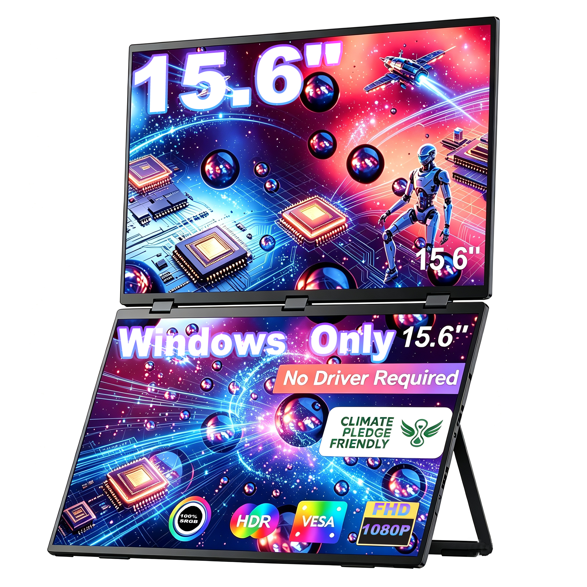 15.6" Triple Laptop Screen Extender,FHD 1080P IPS USB-C HDMI Portable Monitor,Stacked Dual Display for Windows PC,Plug & Play Travel Computer Monitor