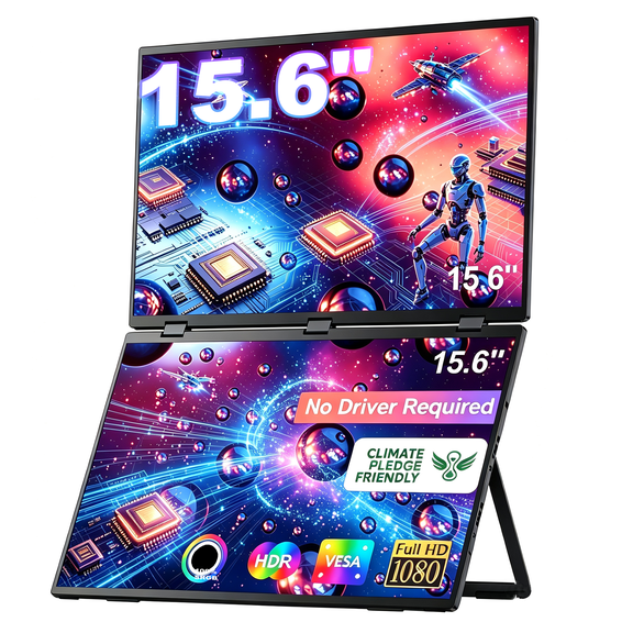 15.6" Triple Laptop Screen Extender,FHD 1080P IPS USB-C HDMI Portable Monitor,Stacked Dual Display for Windows PC,Plug & Play Travel Computer Monitor