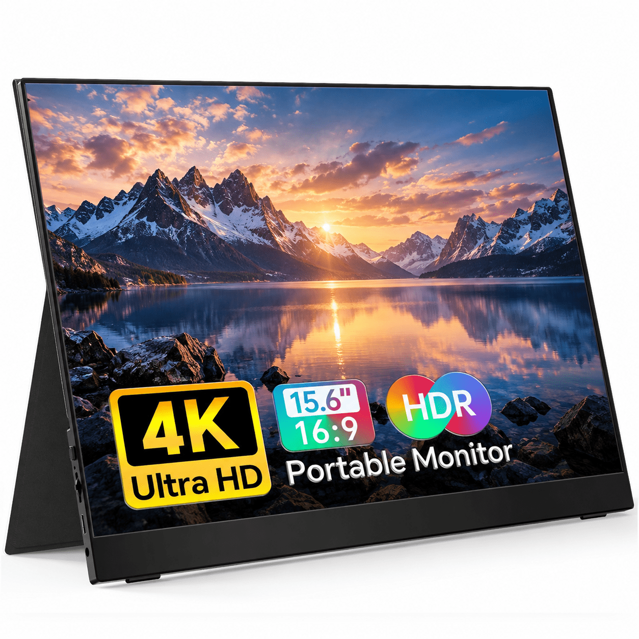 15.6" Ultra HD 4K Portable Monitor, 3840x2160 IPS Adobe 100% RGB, USB-C/HDMI Gaming & Work Display, Built-in Speakers, Travel Monitor for Laptop PC