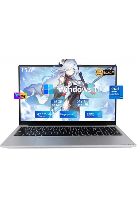 15.6" Ultral Light Laptop for Students, Quad-Core Intel Celeron N100 processors, up to 3.4GHz speed, Type-C 65W PD Fast Charger, 512GB SSD, 16GB RAM,WiFi 6, Windows 11-Silver