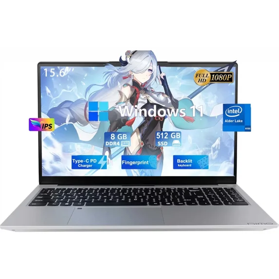 15.6" Ultral Light Laptop for Students, Quad-Core Intel Celeron N100 processors, up to 3.4GHz speed, (1920x1080) IPS display, 512GB SSD, 8GB RAM,WiFi 6, Windows 11-Silver
