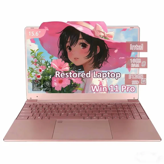 15.6 " Windows 11 Pro Laptop 16GB RAM 512GB SSD Intel Celeron N5095 Fingerprint Backlit Keyboard 1920*1080 IPS FHD Display for Student Business Home Office(Rose Gold)