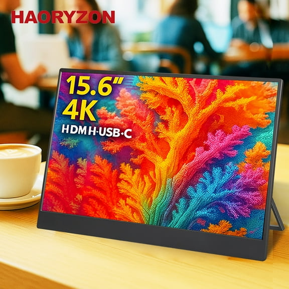 15.6-inch 4K Portable Secondary Monitor 3840x2160 UHD IPS Display USB-C & HDMI Ultra-Slim HDR for Video Editing Design Work Laptop MacBook Pro Gaming Black With Stand