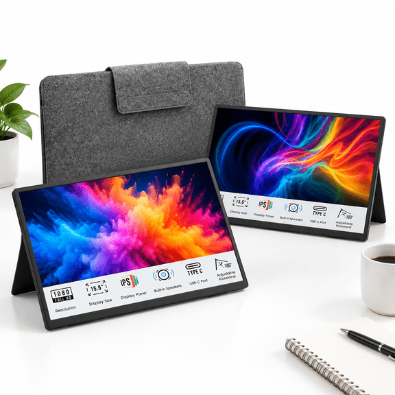 15.6-inch FHD IPS Monitor Extender for Laptop, Kickstand 2-Pack