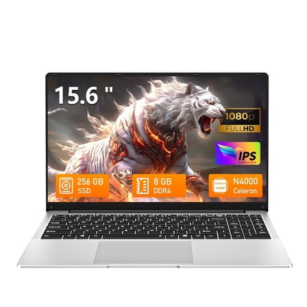15.6 inch Laptop, Gaming Laptop N4000 Processor, Laptop Computer with 8GB LPDDR4 256GB SSD, Silver Traditional Laptop Computers for Work & Study, 180 Angle Open, Dual-Band WiFi, Long Battery