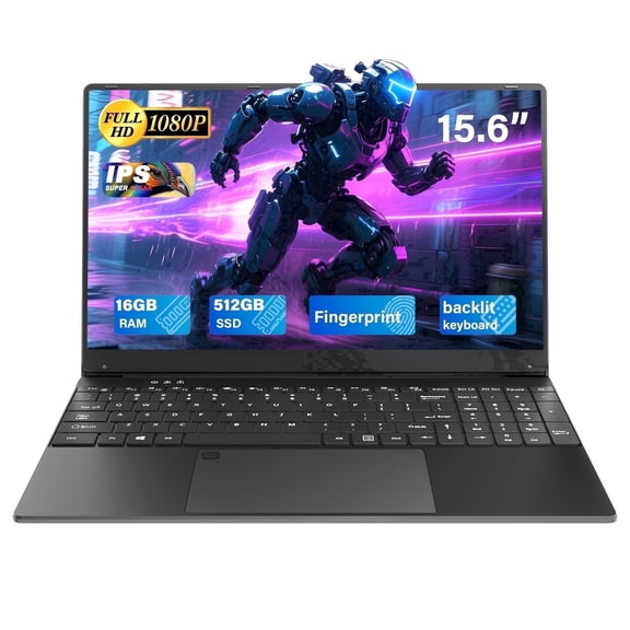 Fsjun 15.6" Laptop Computer, FHD IPS Display, Celeron N5095, 16GB DDR4 RAM, 512GB SSD, (Win 11 Pro + Office 2019), Backlit Keyboard, Mini HDMI, WiFi, Portable PC for Work & Study, Black