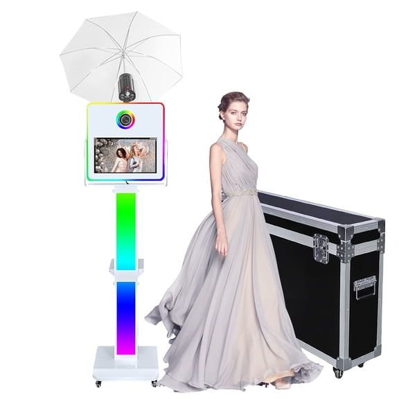15.6 inch Photo Booth Machine with Soft-Light Umbrella Selfie Portable Touch Screen Photobooth with RGB Light,Sharing Station Photo Booth for Events