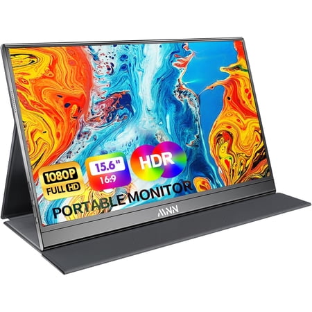 15.6-inch Portable Monitor 1080P USB-C HDMI Gaming Display with Smart Cover, Built-in Speakers, HDR Support, Plug & Play for Laptop PC Phone Mac